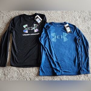 Youth girls Under Armour shirts - size YL (blue) and YXL (black)